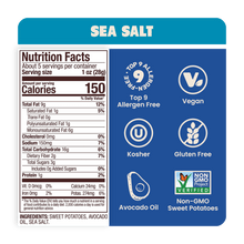 Load image into Gallery viewer, Nutrition Label Sea Salt Sweet Potato Chips in Avocado Oil 5oz - 8 Bags
