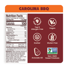 Load image into Gallery viewer, Nutrition Label Carolina BBQ Sweet Potato Chips in Avocado Oil 5oz - 8 Bags
