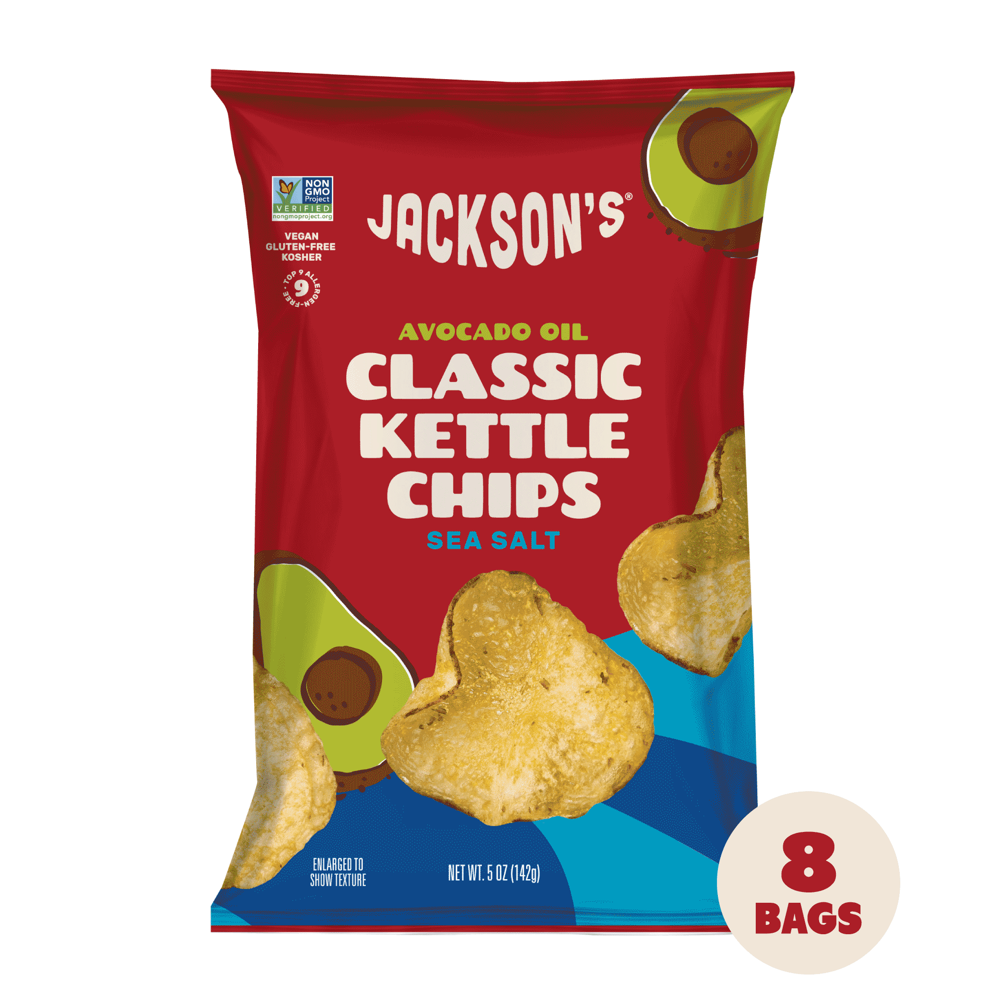 Jackson's Sea Salt Classic Kettle Chip in Avocado Oil 5oz (Pack of 8