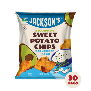 Vegan Farmhouse Ranch Sweet Potato Chips in Avocado Oil 1oz - 30 Bags. Grain-free chips