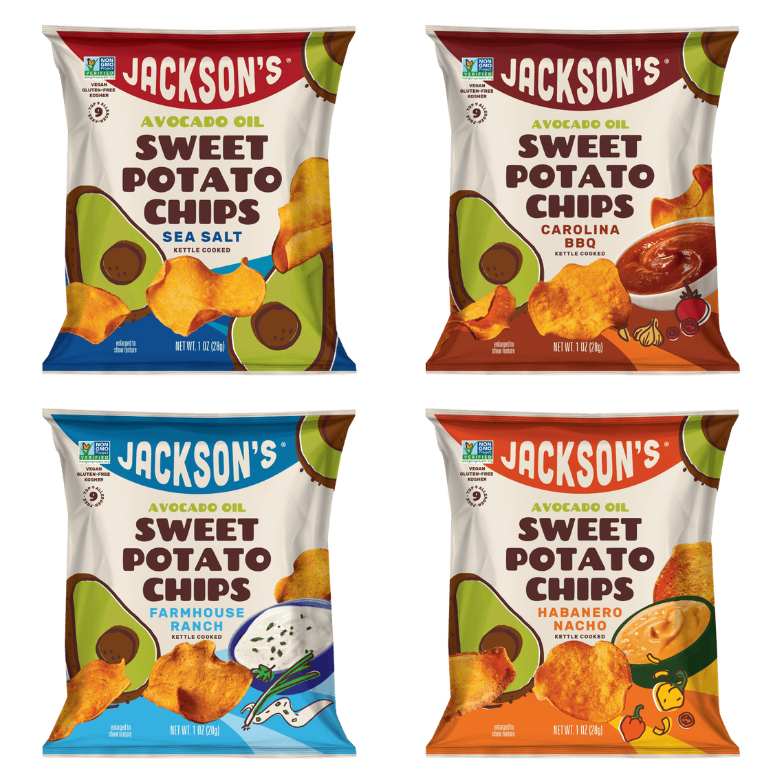 Epic Flavors Snack Box 4 Bags of Kettle Cooked Sweet Potato Chips, Cooked in Avocado Oil, Non-GMO, Keto, Paleo, Gluten-Free, Vegan, Kosher, Free of Top 9 Allergen