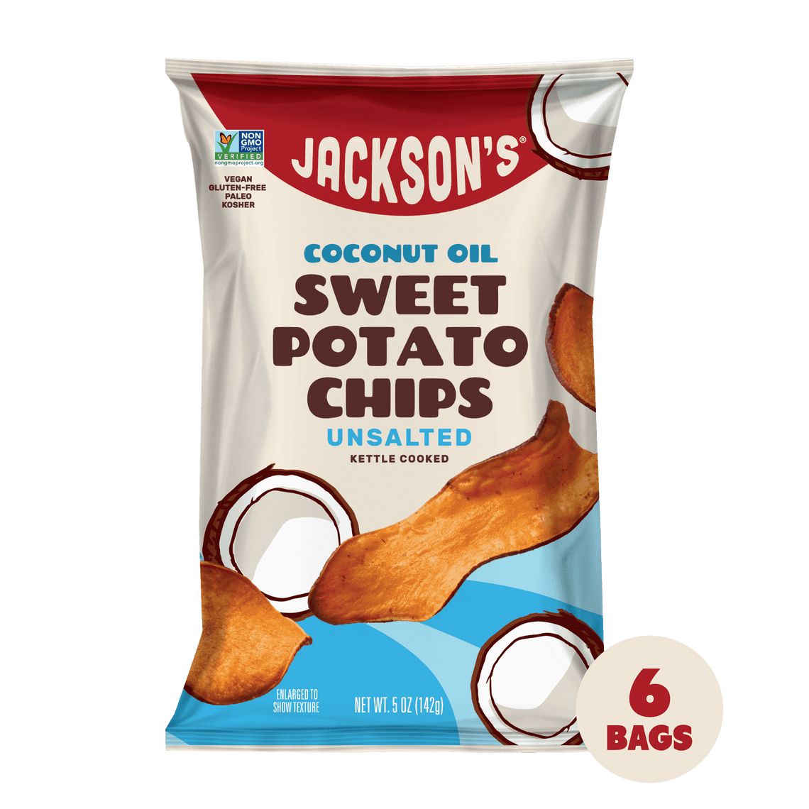 Jackson's Honest Unsalted Sweet Potato Chips with Coconut Oil 1.5oz- 12 bags. Not cooked in seed oil.