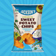 Load image into Gallery viewer, Back of an individual bag of Farmhouse ranch Sweet Potato Chips. Non-GMO, Vegan, gluten-free and paleo. Healthy Snack for any time of day.

