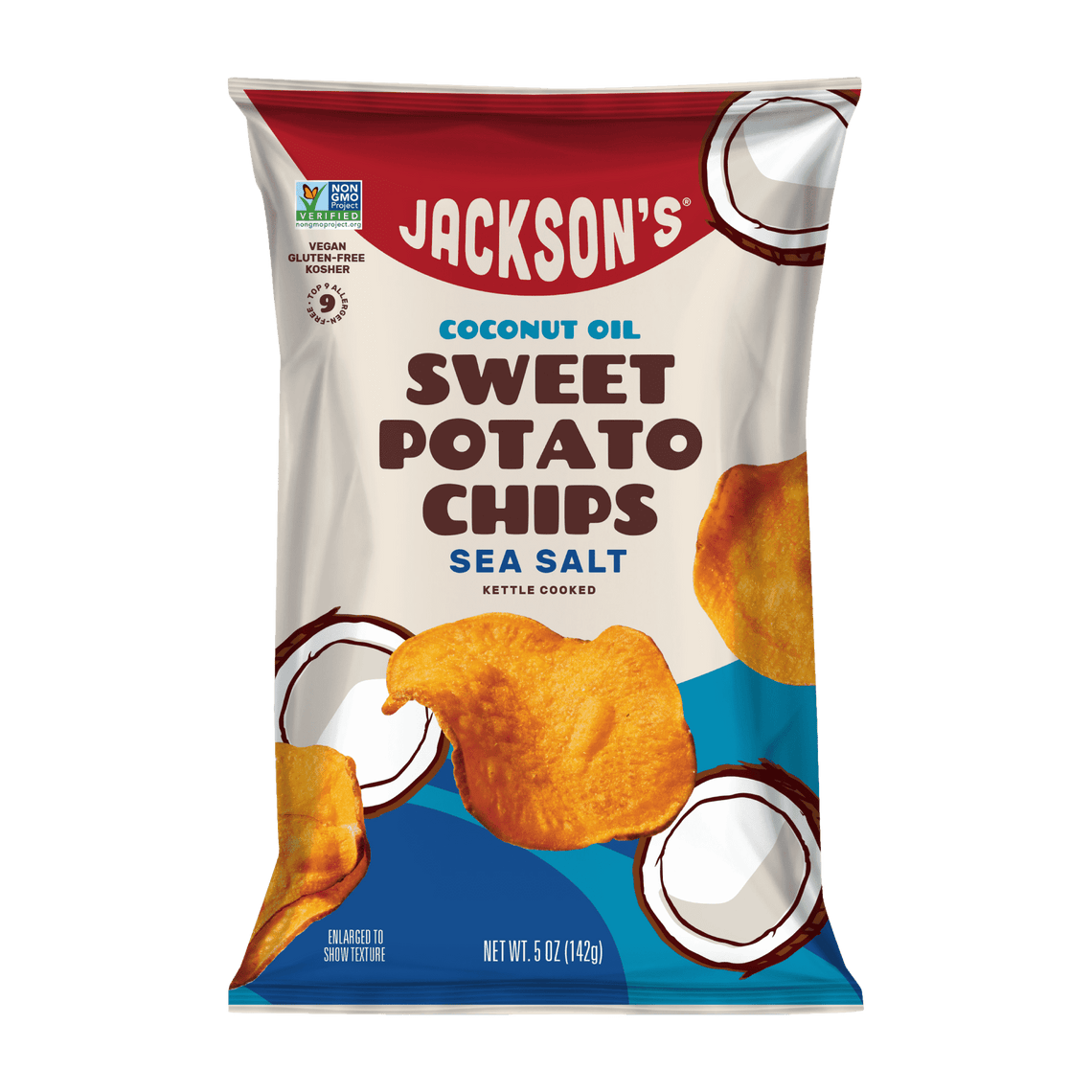 Jackson's Kettle-cooked Sea Salt Sweet Potato Chips in Coconut Oil 5oz bag. Keto & 9-Allergen Free
