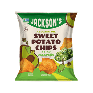 Jackson's kettle-cooked Spicy Jalapeño Sweet Potato Chips in Avocado Oil 1oz. Gluten-free & vegan chips