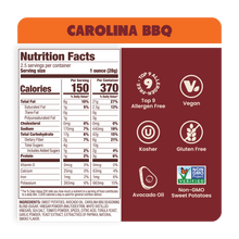 Load image into Gallery viewer, Nutrition Label Carolina BBQ Sweet Potato Chips in Avocado Oil 2.5oz - 14 Bags
