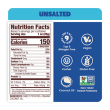 Load image into Gallery viewer, Nutrition Label Unsalted Sweet Potato Chips in Coconut Oil 5oz - 8 Bags
