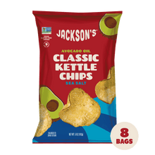 Load image into Gallery viewer, Jackson&#39;s Classic Kettle Chips Sea Salt flavor, 8 pack of 5oz bags, cooked in premium avocado oil, Kettle Cooked Potato Chips. 
