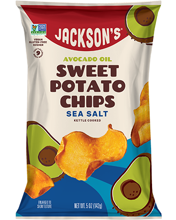 Jackson's Avocado Oil and Sea Salt Sweet Potato Chips. Tasty, Whole30 and Paleo-friendly and kosher.