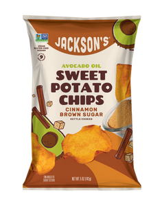 Jackson's Sweet Potato Chips in Cinnamon Brown Sugar flavor cooked in avocado oil