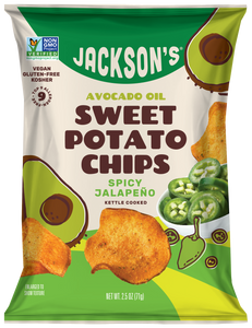 Spicy Jalapeño gluten-free, whole30 kettle-cooked sweet potato chips bag 