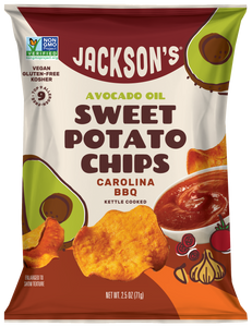 Jackson's Carolina BBQ with avocado oil paleo, vegan kettle chips bag 