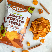 Load image into Gallery viewer, Jackson&#39;s Cinnamon Brown Sugar Chips Kettle Cooked in Avocado Oil, sweet potatoes chips in a bowl.
