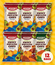 Load image into Gallery viewer, Variety Pack of kettle-cooked sweet potato chips. Sea Salt, Carolina BBQ and Spicy Salsa Verde with pure avocado Oil.
