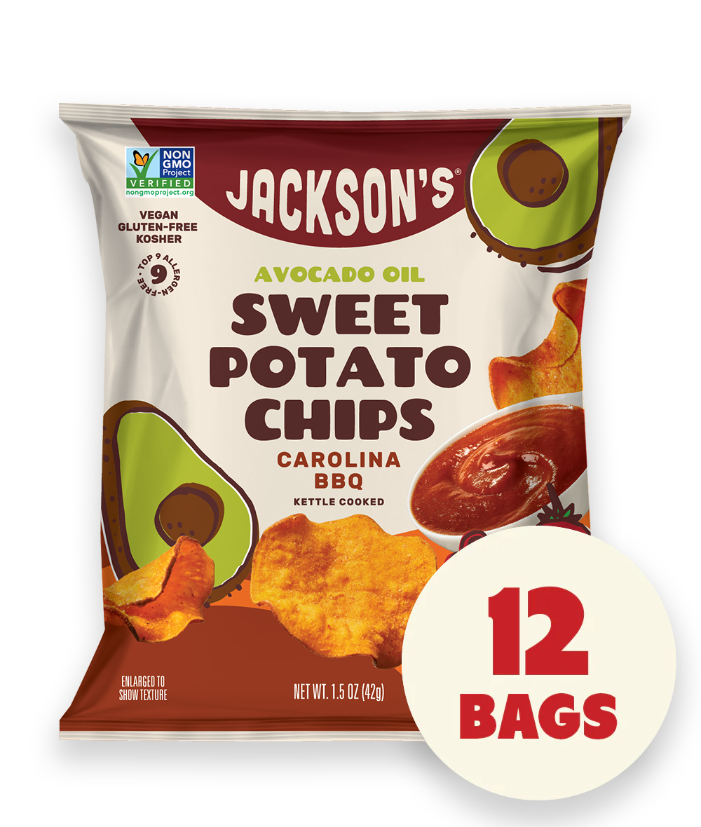 Jackson's Carolina BBQ kettle-cooked Sweet Potato Chips with premium avocado oil 1.5 oz bag