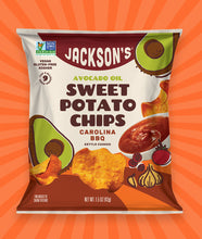 Load image into Gallery viewer, Jackson&#39;s Carolina BBQ kettle-cooked sweet potato chips with premium ancestral oils. Free from 9 top allergens, Whole30 approved and paleo-friendly 
