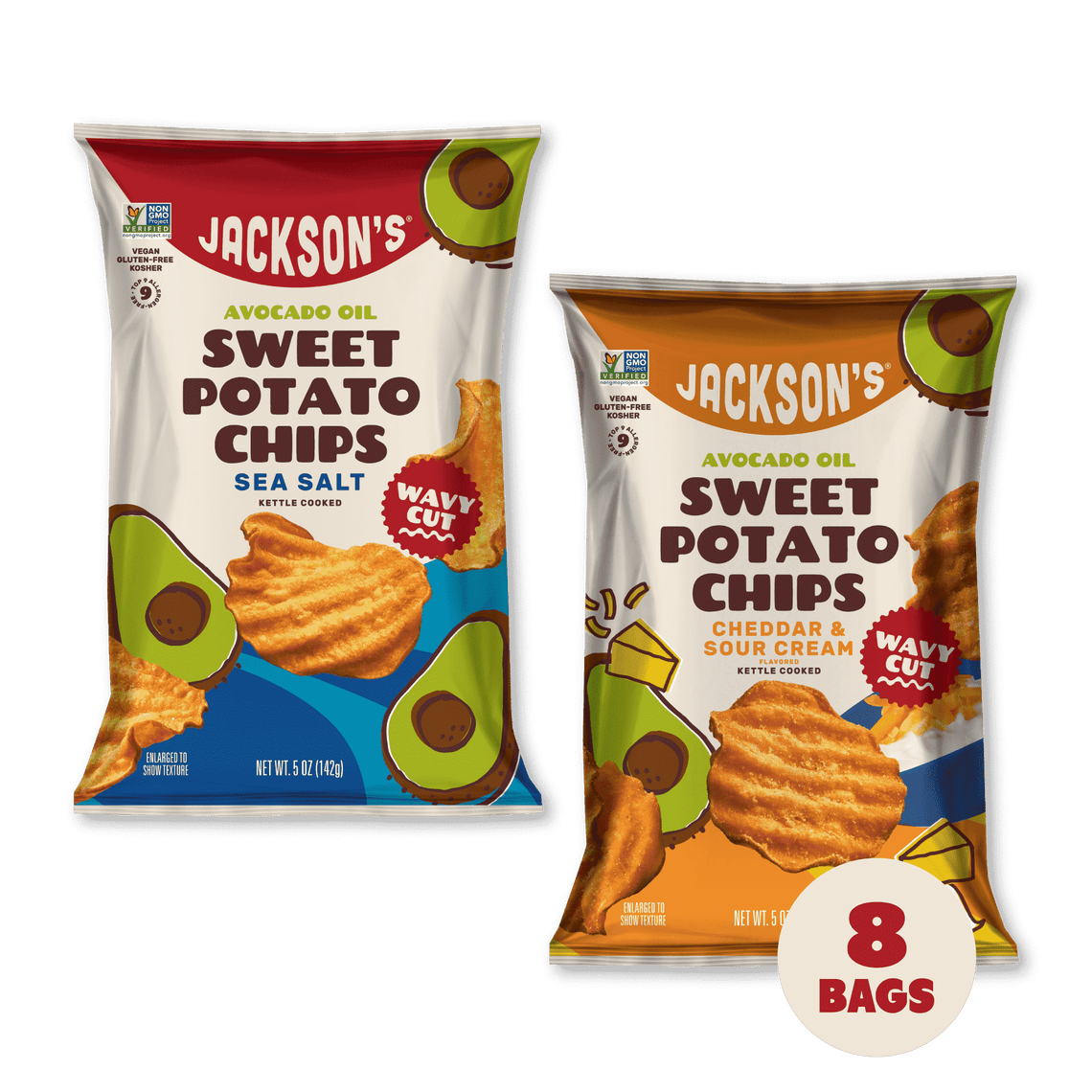 Jackson's Wavy Variety Pack Sweet Potato Chips in Avocado Oil 5oz - 8 Bags