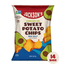 Load image into Gallery viewer, Jackson&#39;s kettle-cooked Sea Salt Sweet Potato Chips in premium Avocado Oil 2.5oz - 14 Bags. Vegan and keto-friendly snack 

