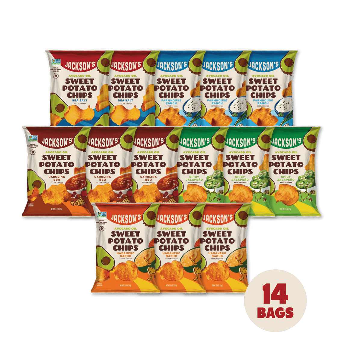 Epic Flavors Variety Pack Sweet Potato Chips in Avocado Oil 2.5oz - 14 Bags. Vegan & Gluten-free chips 