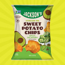 Load image into Gallery viewer, Jackson&#39;s crunchy kettle-cooked Spicy Jalapeño Sweet Potato Chips in premium Avocado Oil 2.5oz. Keto snack
