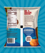 Load image into Gallery viewer, Back of packaging non-GMO heirloom sweet potato chips with clean, unrefined, ancestral oils
