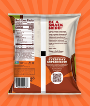 Load image into Gallery viewer, Back of packaging non-GMO heirloom sweet potato chips with clean, unrefined, ancestral oils
